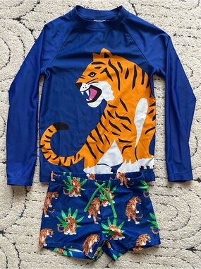 H&M Blue and Orange Tiger Kids Rashguard Swim Set